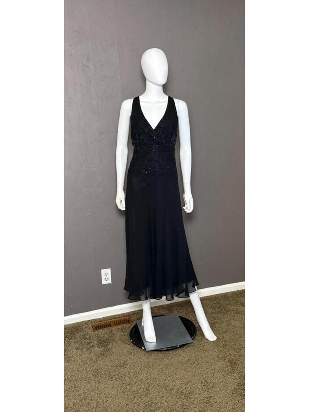 1990's Beaded Silk Slip Dress Bias Cut Black size 16 by Jones New York